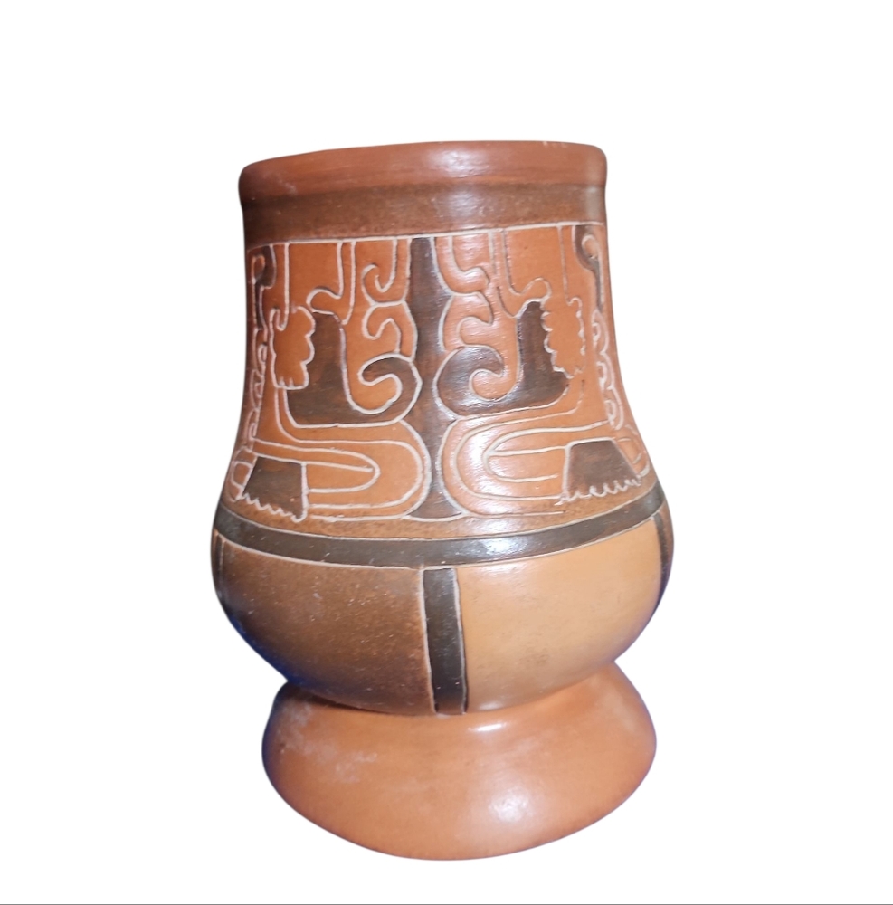 MID Century Vintage TRI-COLOR Modern Abstract TERRACOTTA CERAMIC VASE 8.5" Tall